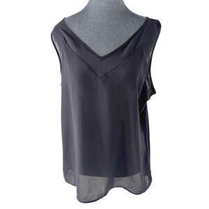 INC International Concepts Black Minimalist Chic Sleeveless Double V-Neck Top L